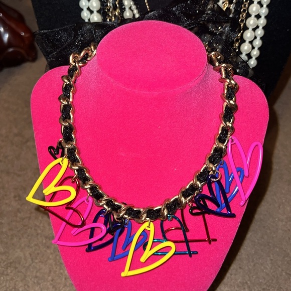 Betsey Johnson One Love Rainbow Hearts Necklace - Picture 4 of 7